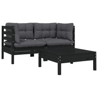 Thumbnail for 3-tlg. Garten-Lounge-Set mit Kissen Schwarz Kiefer Massivholz