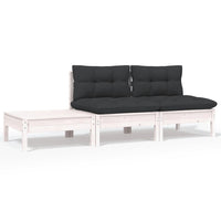 Thumbnail for 3-tlg. Garten-Lounge-Set mit Kissen Weiß Kiefer Massivholz