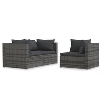 Thumbnail for 3-tlg. Garten-Lounge-Set mit Kissen Grau Poly Rattan