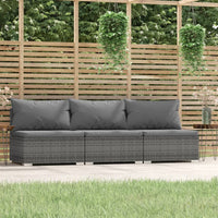 Thumbnail for 3-Sitzer-Sofa mit Kissen Grau Poly Rattan