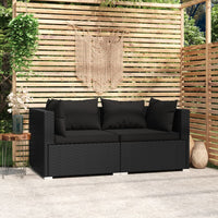 Thumbnail for 2-Sitzer-Sofa mit Kissen Schwarz Poly Rattan