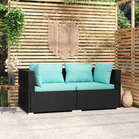 Thumbnail for 2-Sitzer-Sofa mit Kissen Schwarz Poly Rattan