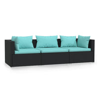 Thumbnail for 3-Sitzer-Sofa mit Auflagen Schwarz Poly Rattan