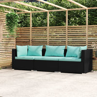 Thumbnail for 3-Sitzer-Sofa mit Auflagen Schwarz Poly Rattan