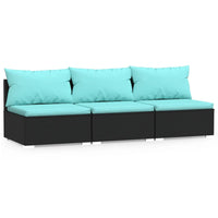 Thumbnail for 3-Sitzer-Sofa mit Auflagen Schwarz Poly Rattan