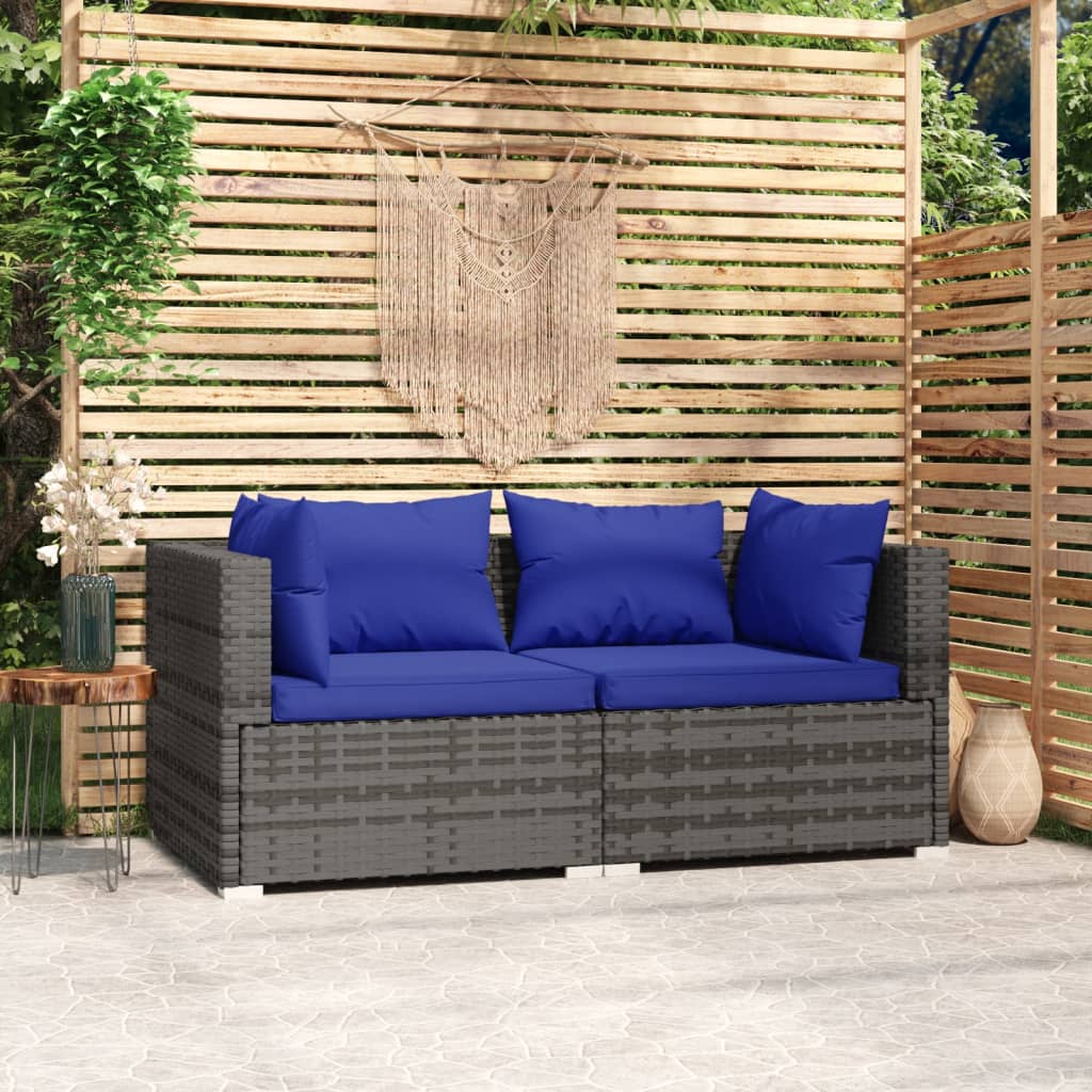 2-Sitzer-Sofa mit Kissen Grau Poly Rattan