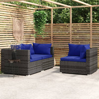 Thumbnail for 3-tlg. Garten-Lounge-Set mit Kissen Grau Poly Rattan