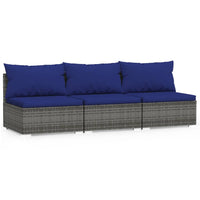 Thumbnail for 3-Sitzer-Sofa mit Kissen Grau Poly Rattan
