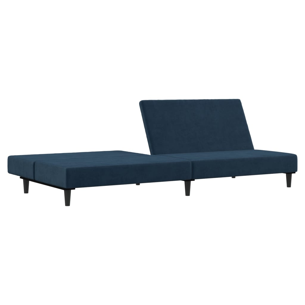 Schlafsofa 2-Sitzer mit Fußhocker Blau Samt