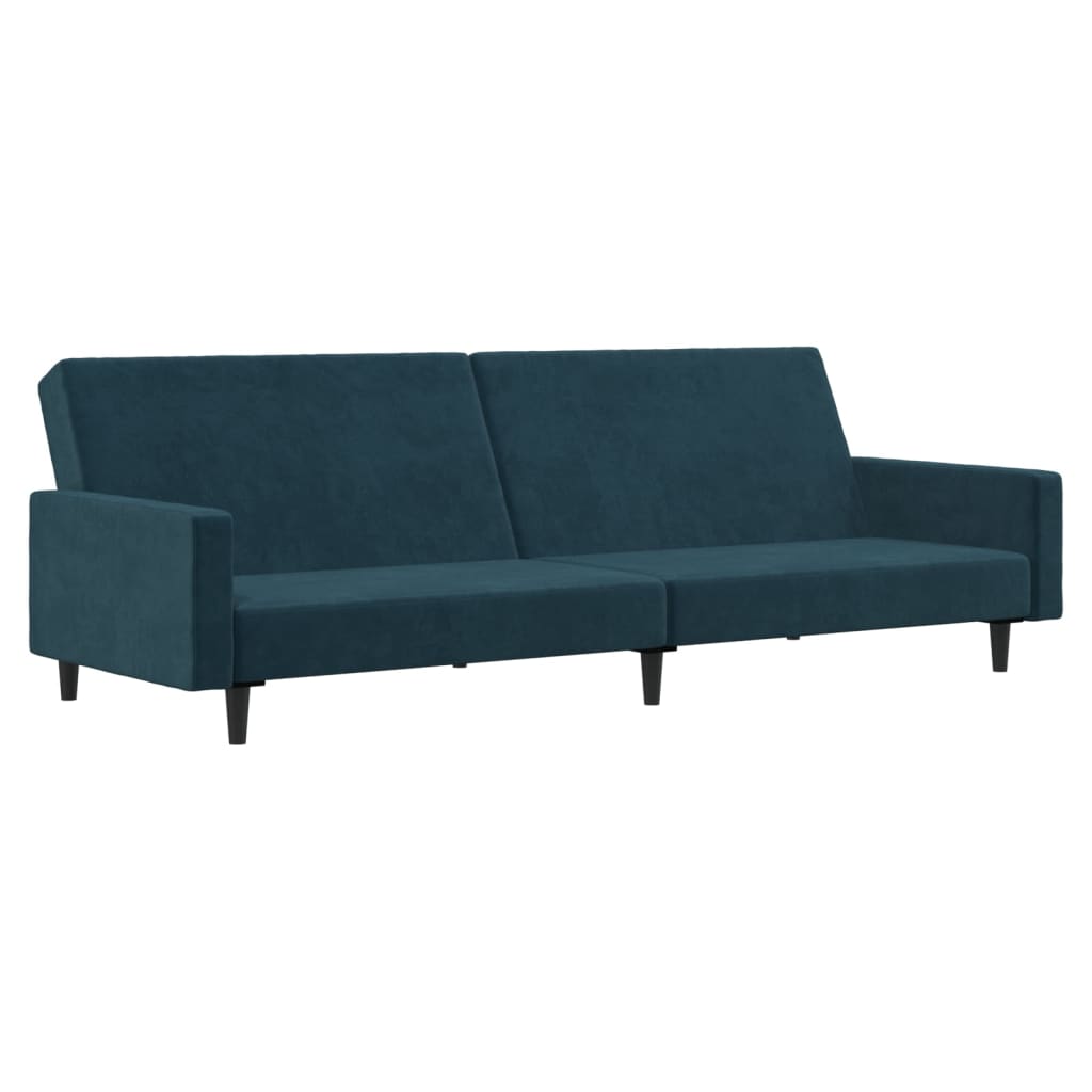 Schlafsofa 2-Sitzer mit Fußhocker Blau Samt