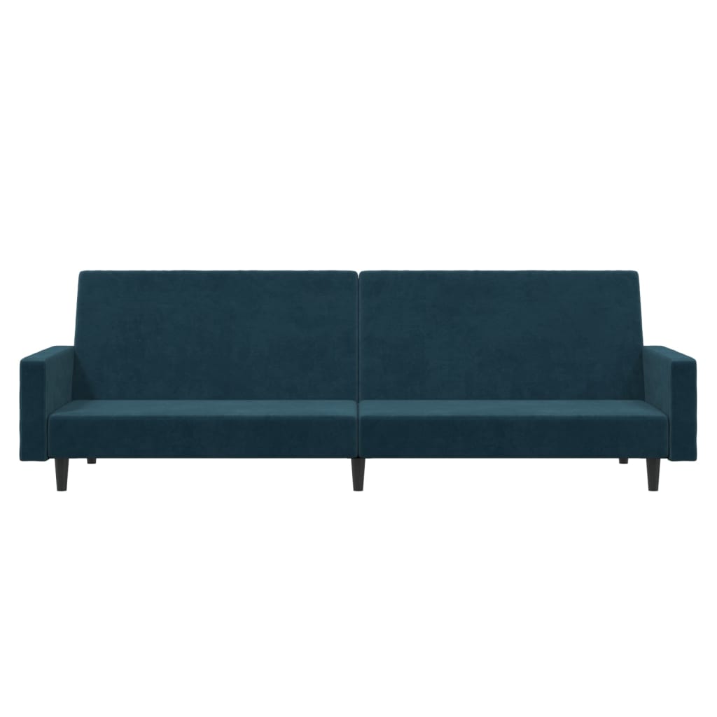 Schlafsofa 2-Sitzer mit Fußhocker Blau Samt
