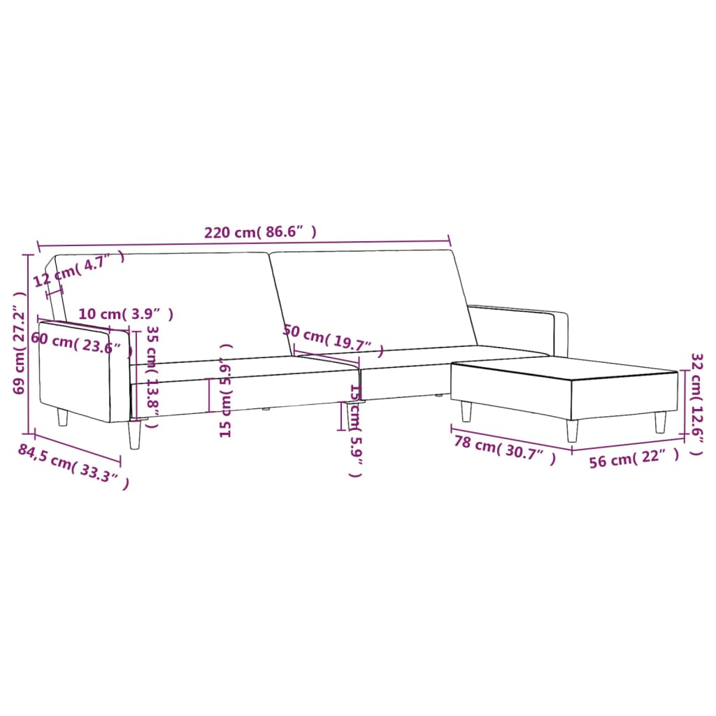 Schlafsofa 2-Sitzer mit Fußhocker Blau Samt