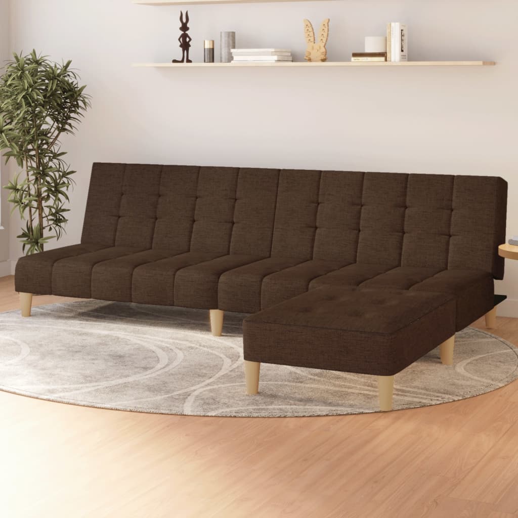 Schlafsofa 2-Sitzer mit Fußhocker Braun Stoff