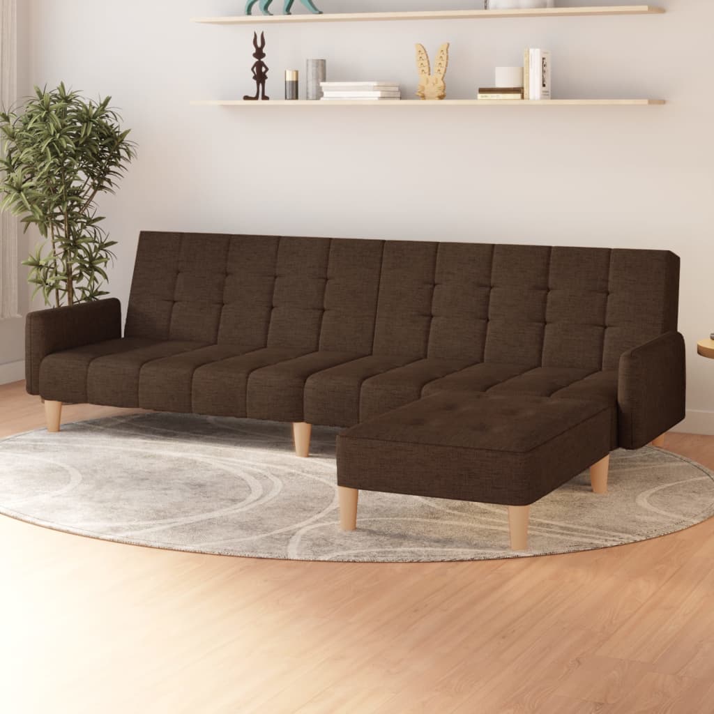 Schlafsofa 2-Sitzer mit Fußhocker Braun Stoff