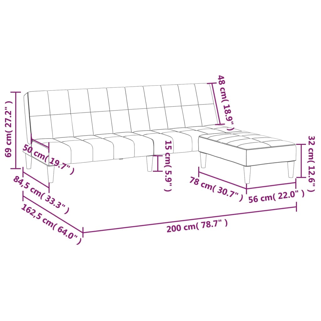Schlafsofa 2-Sitzer mit Hocker Blau Samt