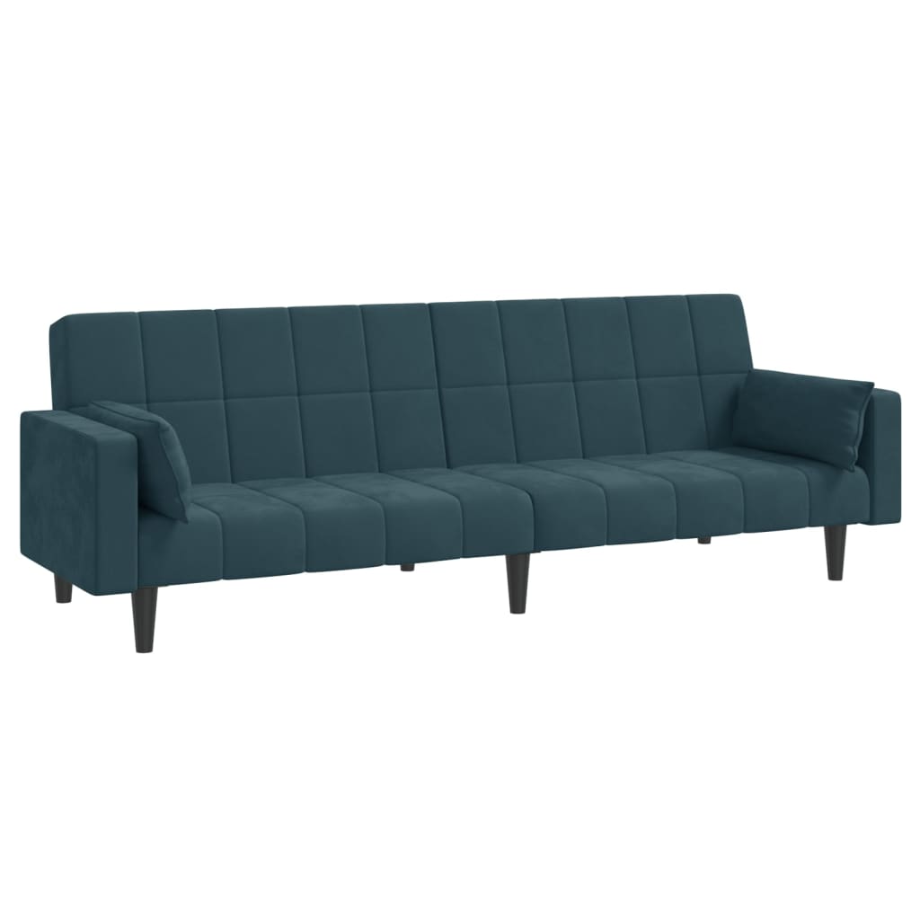 Schlafsofa 2-Sitzer mit 2 Kissen & Hocker Blau Samt