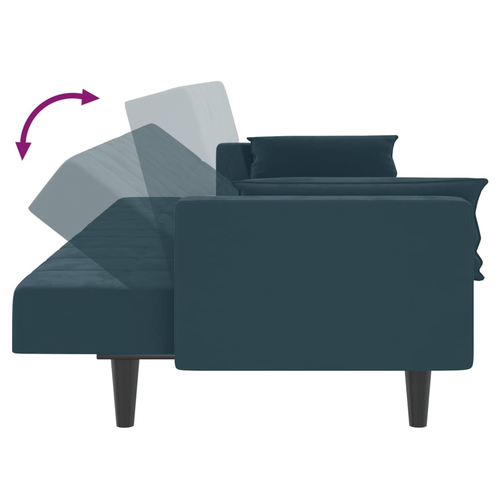 Schlafsofa 2-Sitzer mit 2 Kissen & Hocker Blau Samt