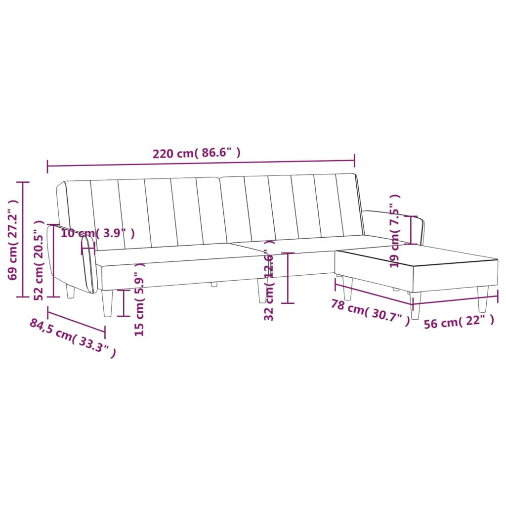 Schlafsofa 2-Sitzer mit Hocker Braun Samt