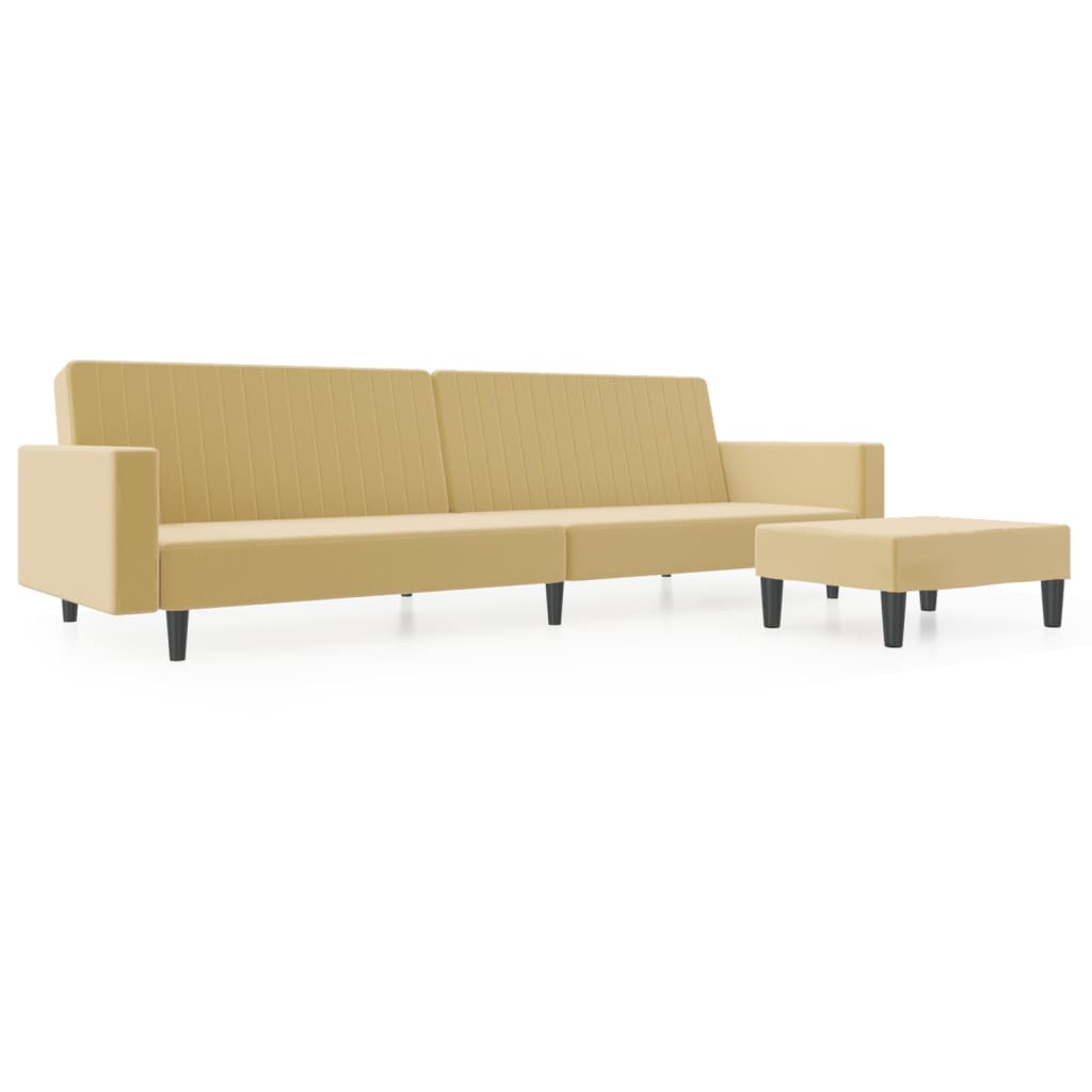 Schlafsofa 2-Sitzer mit Fußhocker Creme Samt