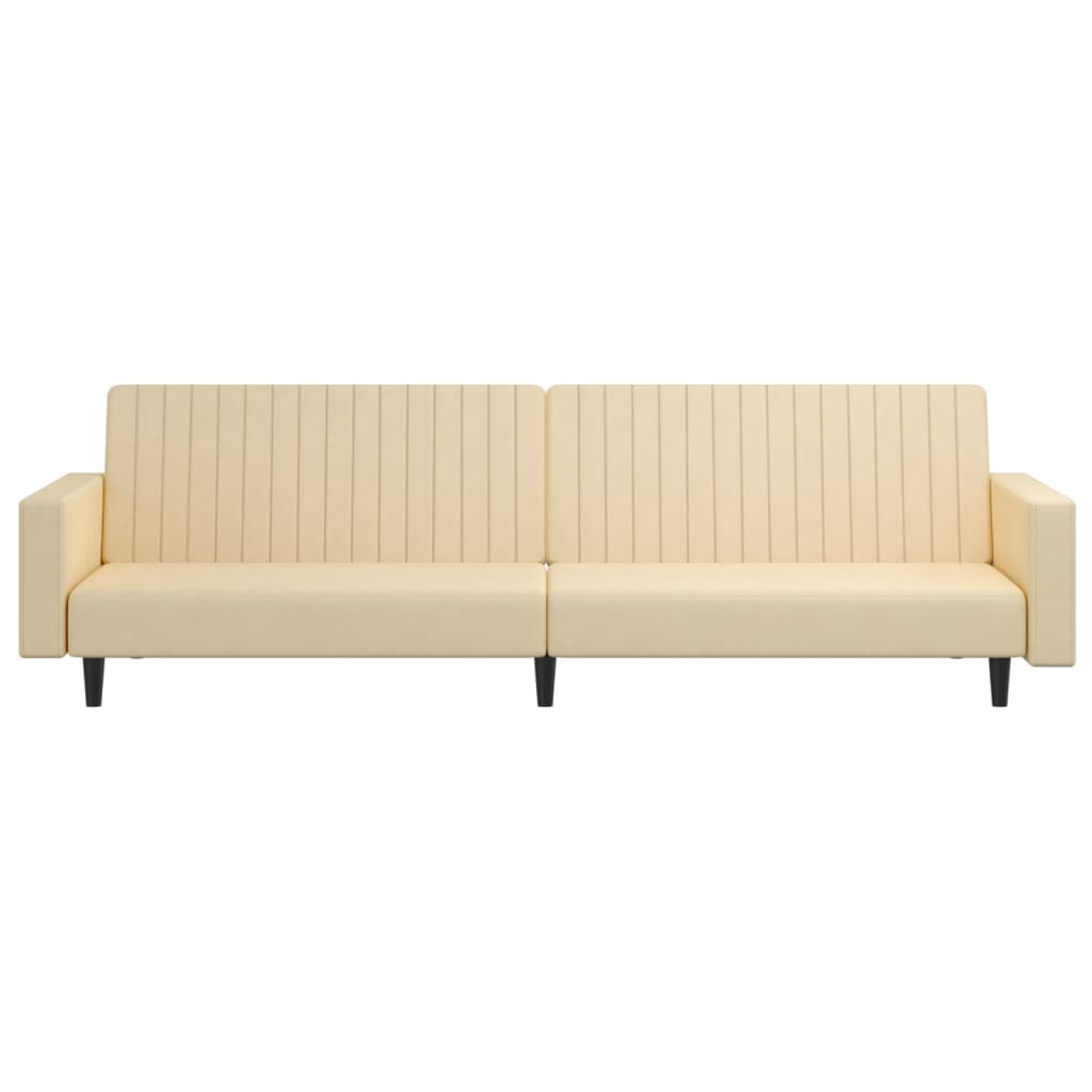 Schlafsofa 2-Sitzer mit Fußhocker Creme Samt