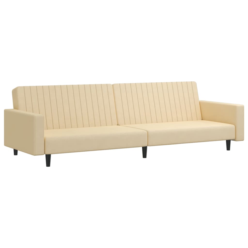 Schlafsofa 2-Sitzer mit Fußhocker Creme Samt