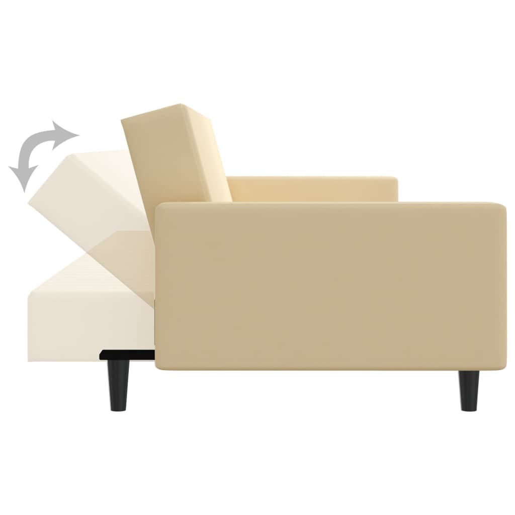 Schlafsofa 2-Sitzer mit Fußhocker Creme Samt