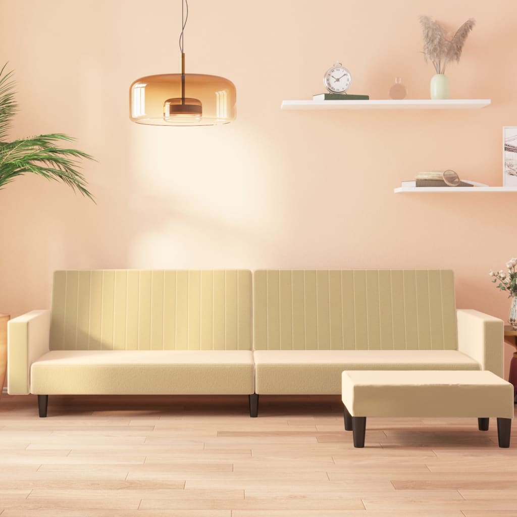 Schlafsofa 2-Sitzer mit Fußhocker Creme Samt