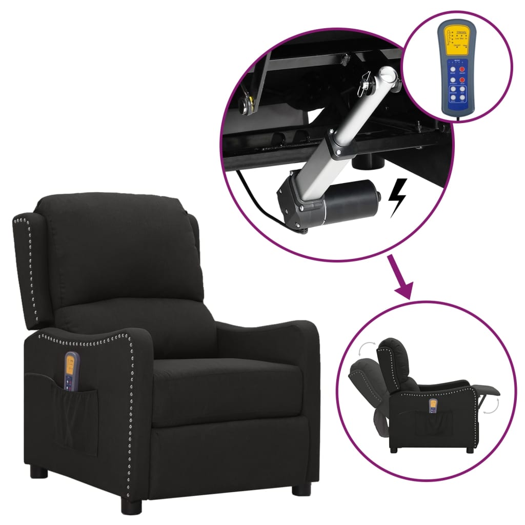 Massagesessel mit Aufstehhilfe Schwarz Stoff