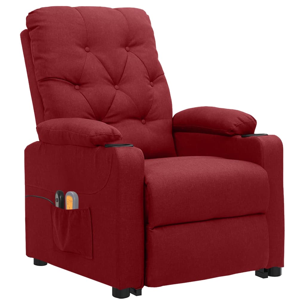 Massagesessel mit Aufstehhilfe Weinrot Stoff