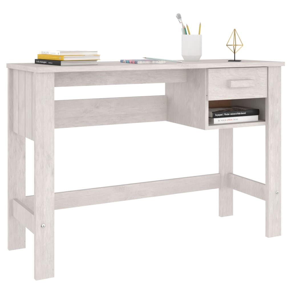 Schreibtisch Weiß 110x40x75 cm Massivholz Kiefer