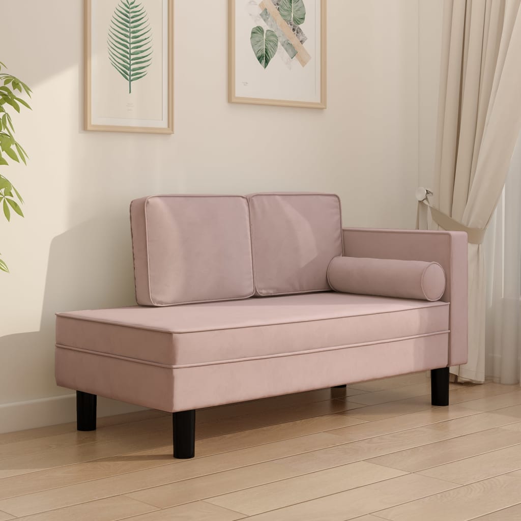 Chaiselongue mit Kissen und Nackenrolle Rosa Samt