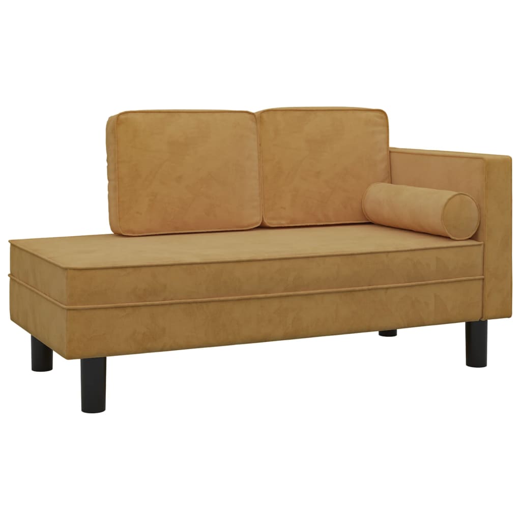 Chaiselongue mit Kissen und Nackenrolle Braun Samt