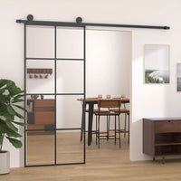 Thumbnail for Schiebetür Schwarz 90x205 cm ESG Glas und Aluminium