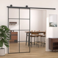 Thumbnail for Schiebetür Schwarz 102,5x205 cm ESG Glas und Aluminium