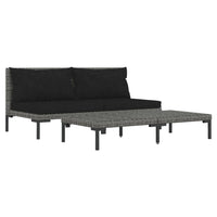 Thumbnail for 3-tlg. Garten-Lounge-Set Dunkelgrau Halbrundes Poly Rattan