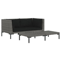 Thumbnail for 3-tlg. Garten-Lounge-Set Dunkelgrau Halbrundes Poly Rattan