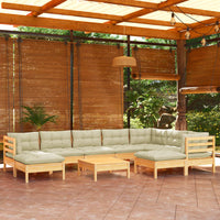 Thumbnail for 10-tlg. Garten-Lounge-Set mit Creme Kissen Massivholz Kiefer