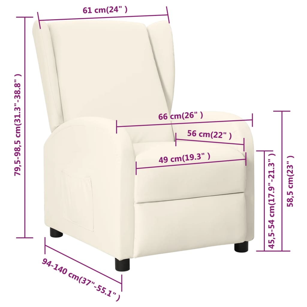 Ohrensessel mit Liegefunktion Creme Kunstleder