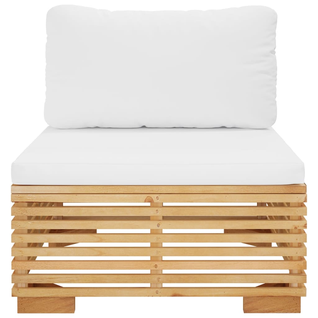 Garten-Mittelsofa mit Creme Kissen Massivholz Teak