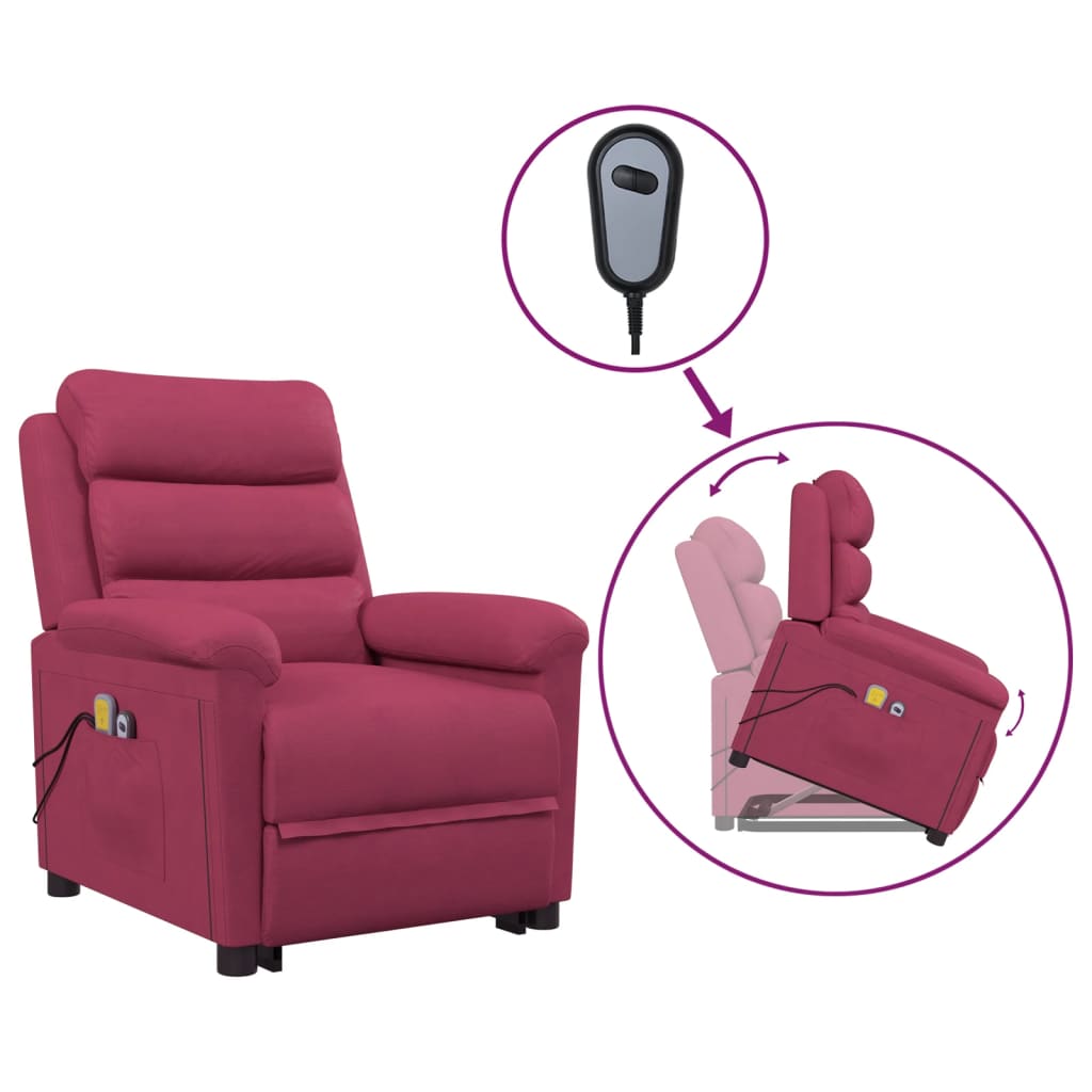 Massagesessel mit Aufstehhilfe Weinrot Samt