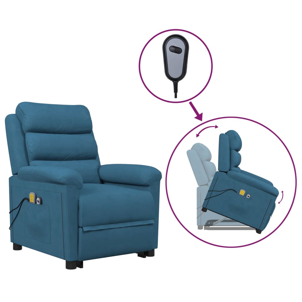 Massagesessel mit Aufstehhilfe Blau Samt
