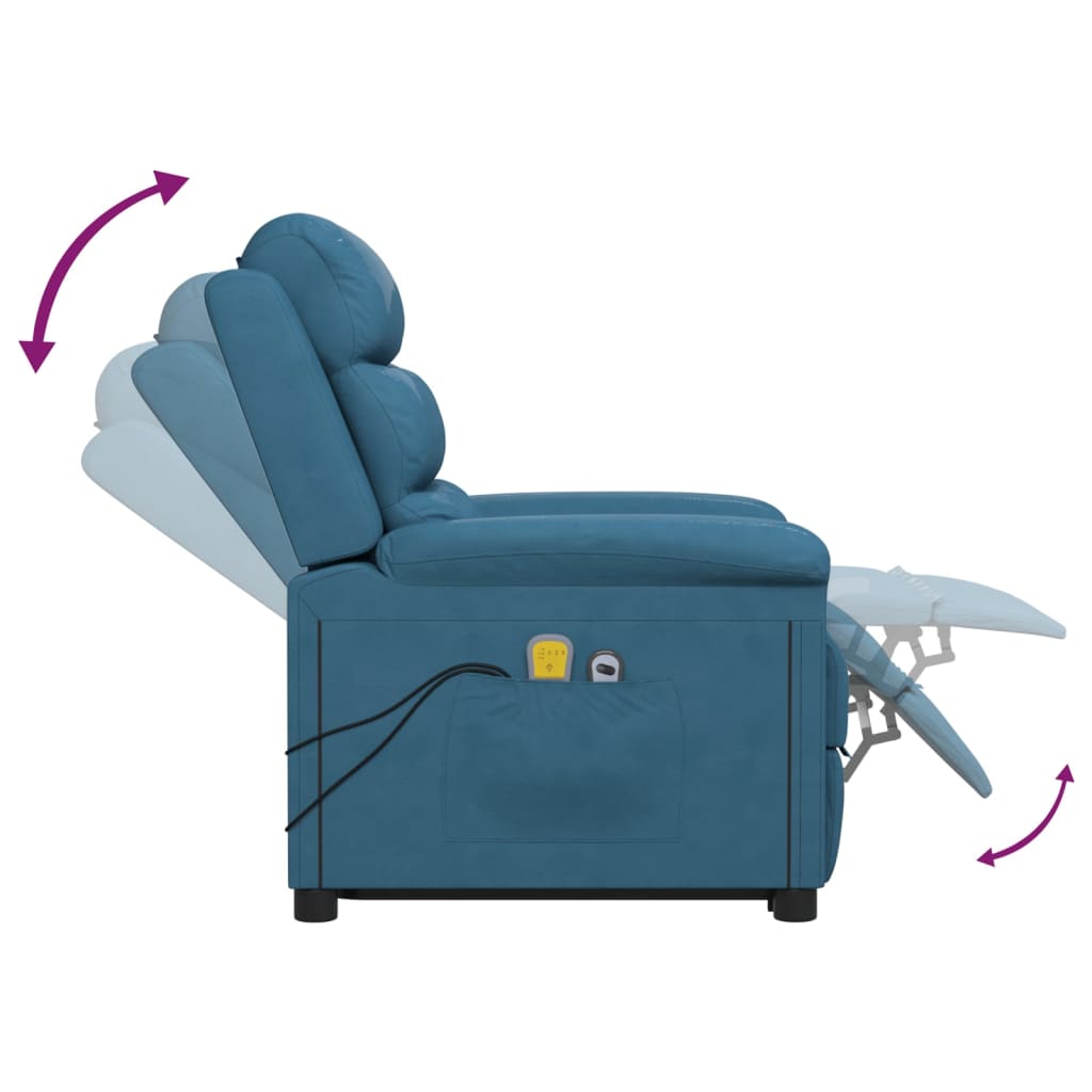 Massagesessel mit Aufstehhilfe Blau Samt