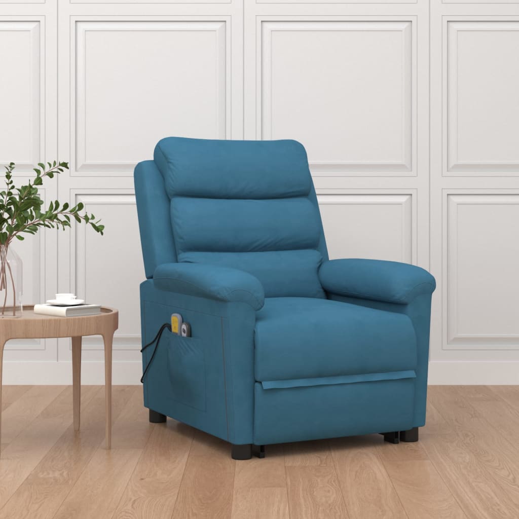 Massagesessel mit Aufstehhilfe Blau Samt