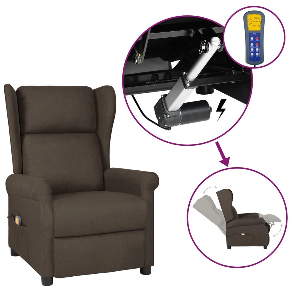 Ohrensessel mit Massagefunktion Elektrisch Dunkelbraun Stoff