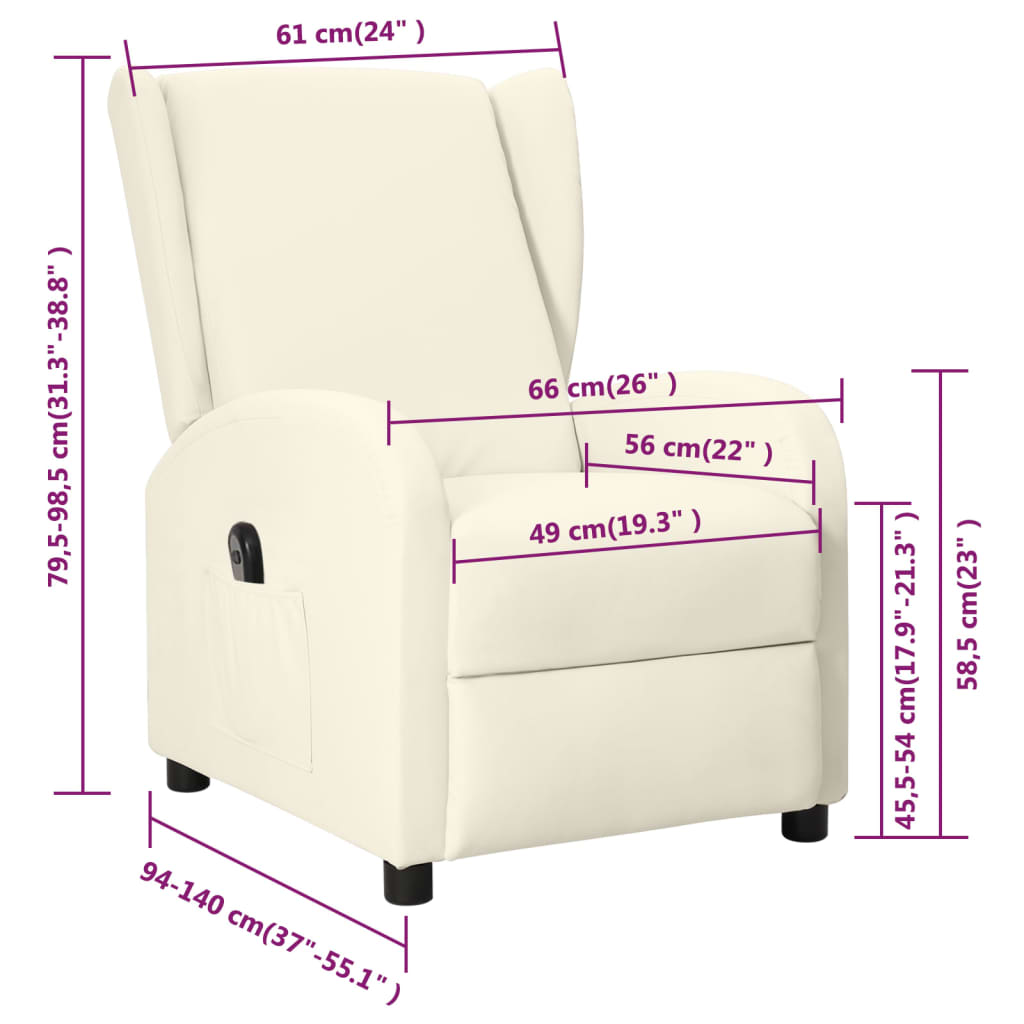 Ohrensessel mit Liegefunktion Elektrisch Creme Kunstleder
