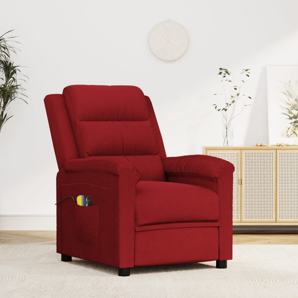 Massagesessel Elektrisch Weinrot Samt