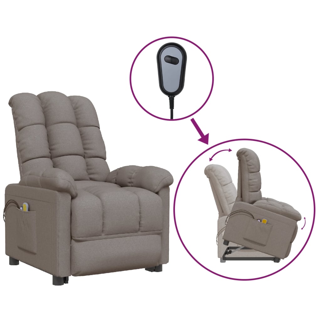 Massagesessel mit Aufstehhilfe Taupe Stoff