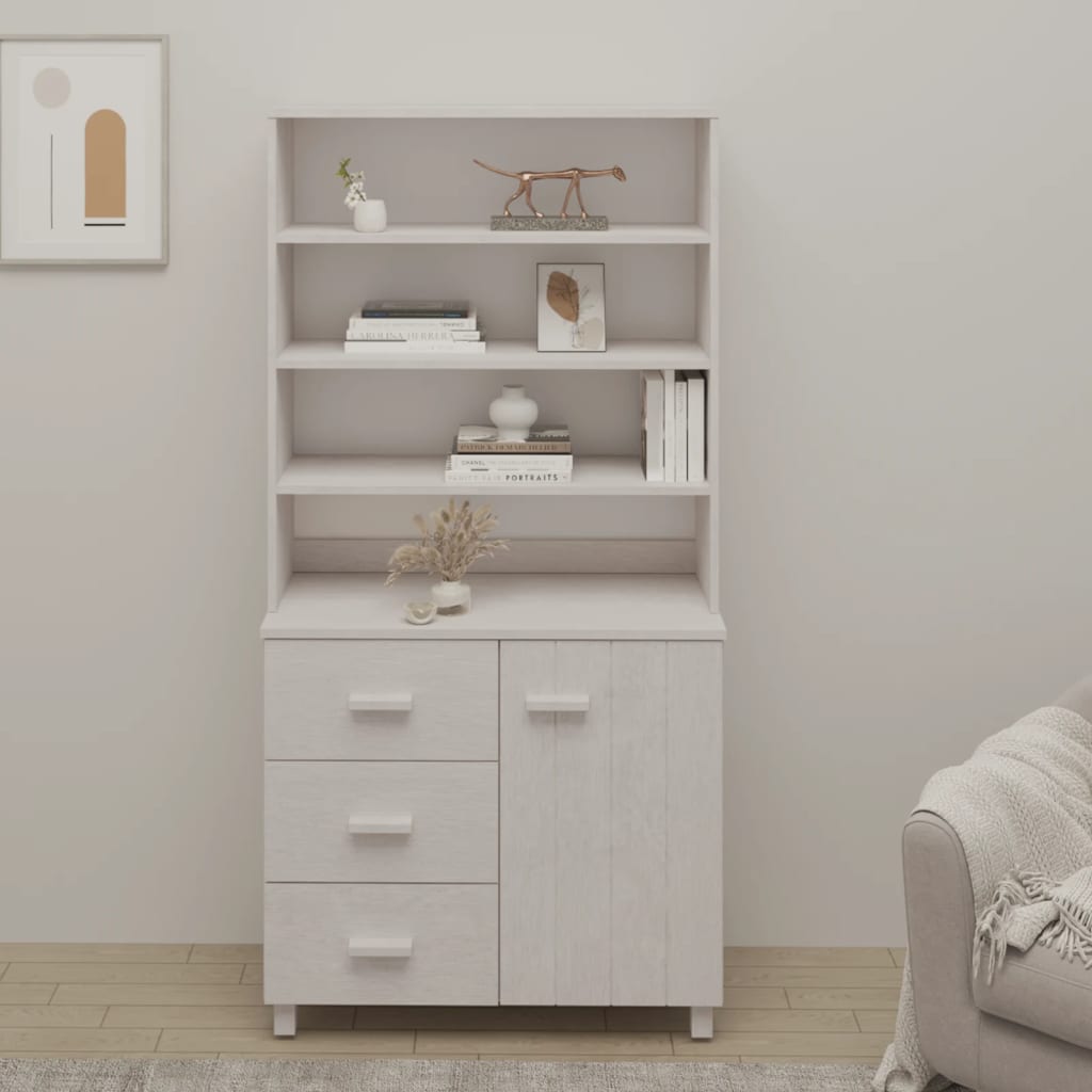 Highboard Massivholz Kiefer Weiß