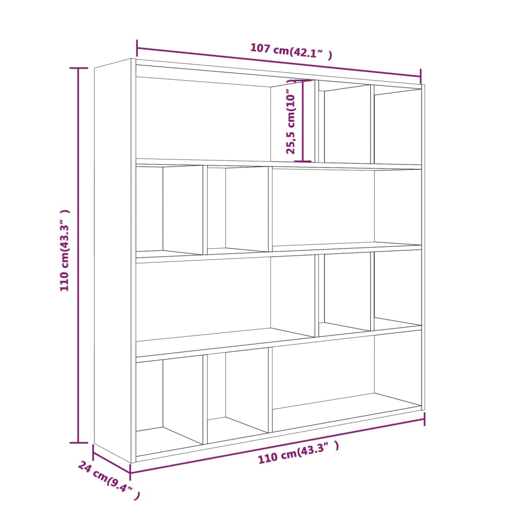 Bücherregal Grau Sonoma 110x24x110 cm Holzwerkstoff