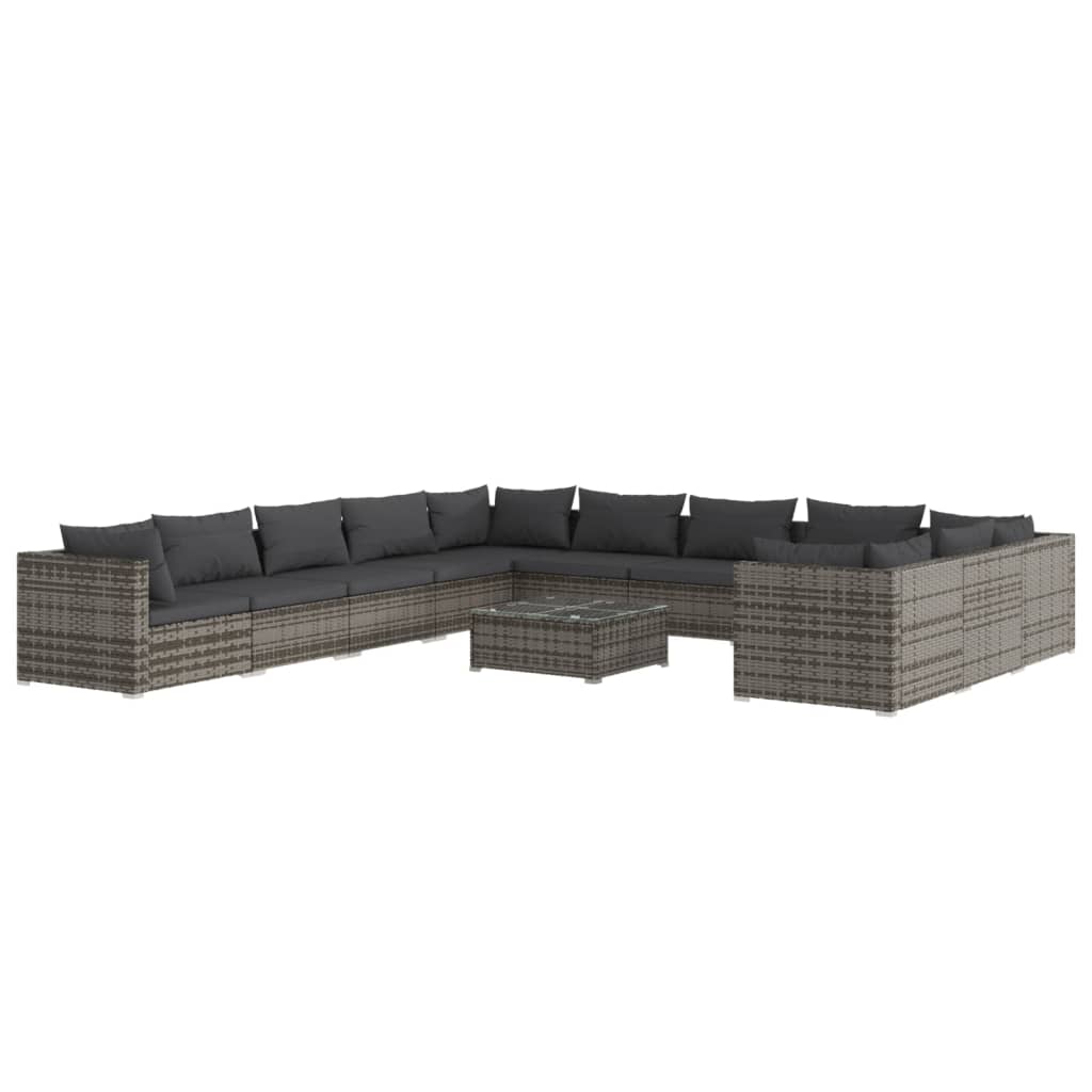 12-tlg. Garten-Lounge-Set mit Kissen Poly Rattan Grau